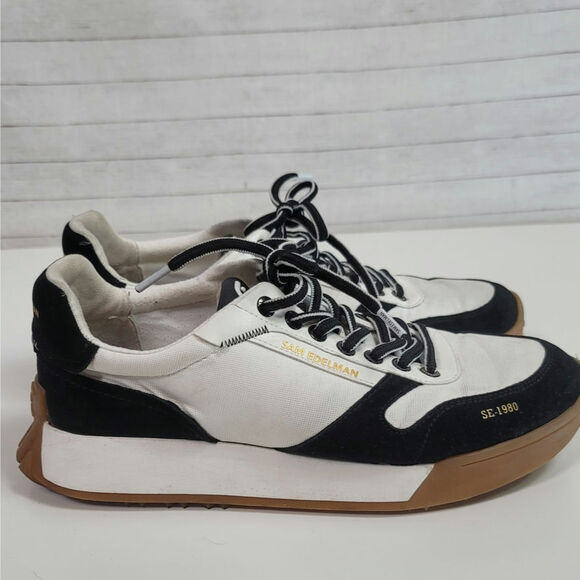 SAM EDELMAN LAYLA SNEAKER IN BLACK/WHITE SUEDE, SZ 10 - Picture 4 of 16